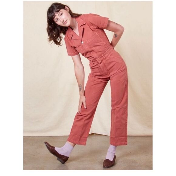 BIG BUD PRESS Short Sleeve Jumpsuit, Clay Red, 4X - Picture 1 of 13